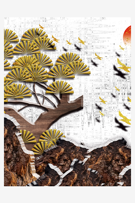 树枝树叶中式装饰画-众图网