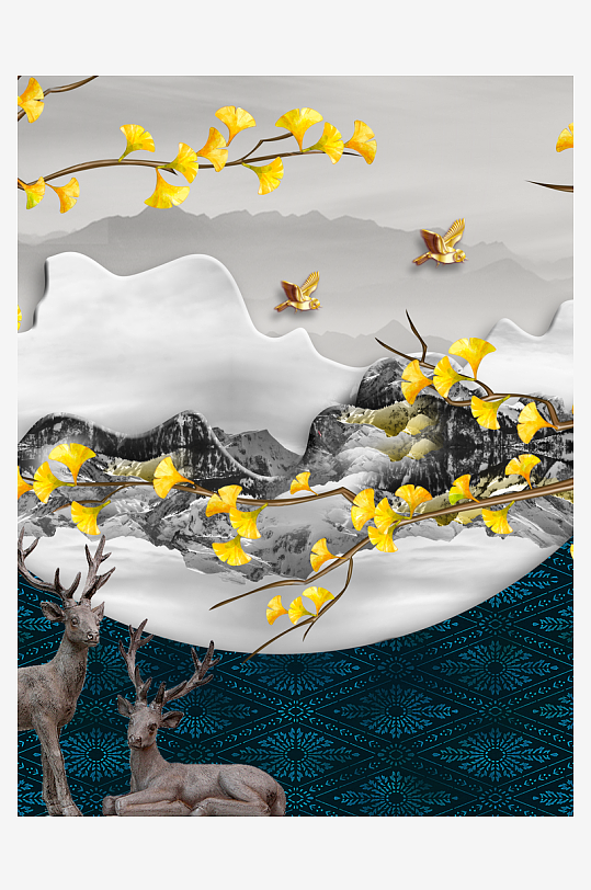 树枝树叶中式装饰画-众图网