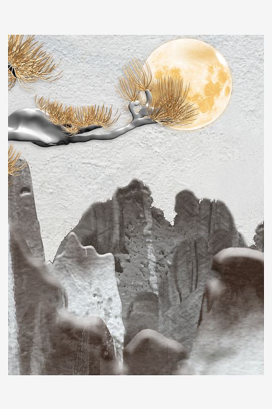 水墨山脉风景画中式装饰画-众图网