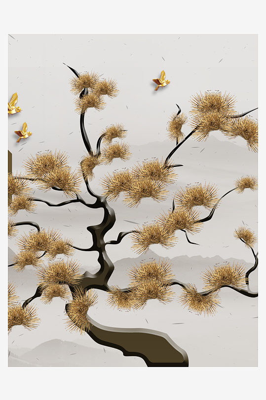 树枝树叶中式装饰画-众图网