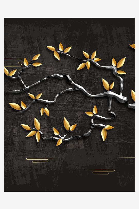 树枝树叶中式装饰画-众图网