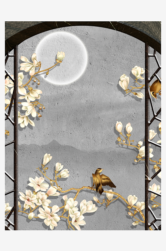 花瓣花卉中式装饰画-众图网