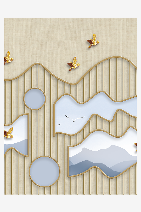 飞鸟意境风景画中式装饰画-众图网