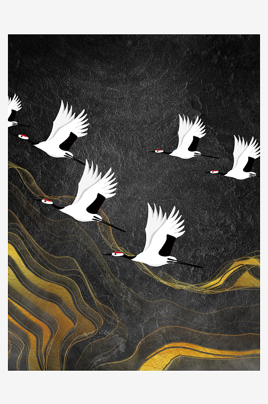 中式飞鸟风景画装饰画-众图网