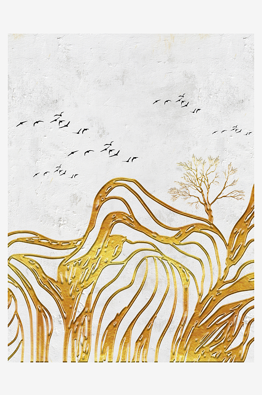 飞鸟意境风景画中式装饰画-众图网