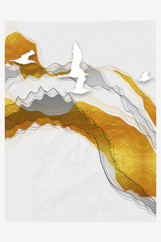 飞鸟意境风景画中式装饰画-众图网