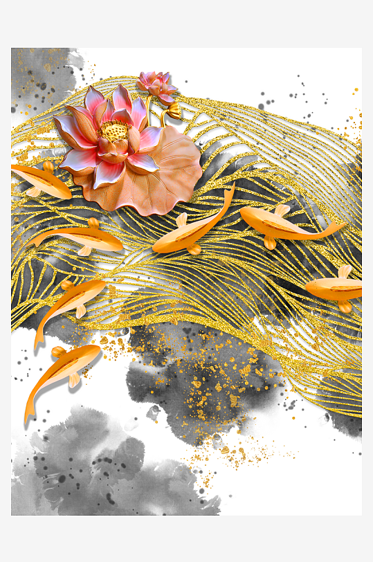 游鱼中式装饰画挂画-众图网