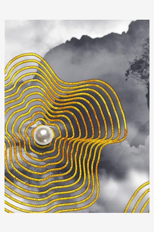 水墨山脉风景画中式装饰画-众图网