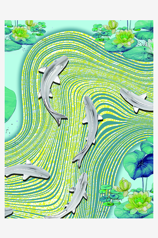 游鱼中式装饰画挂画-众图网