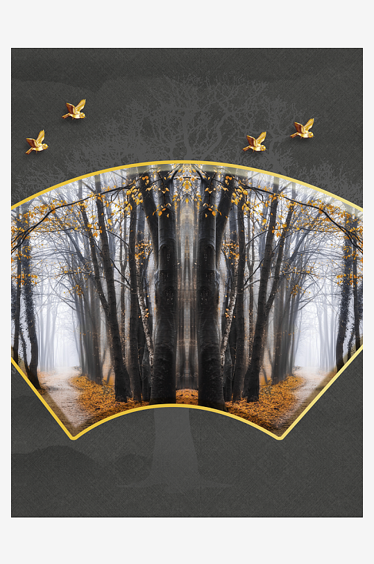 中式飞鸟风景画装饰画-众图网