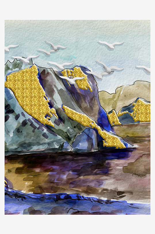 中式飞鸟风景画装饰画-众图网