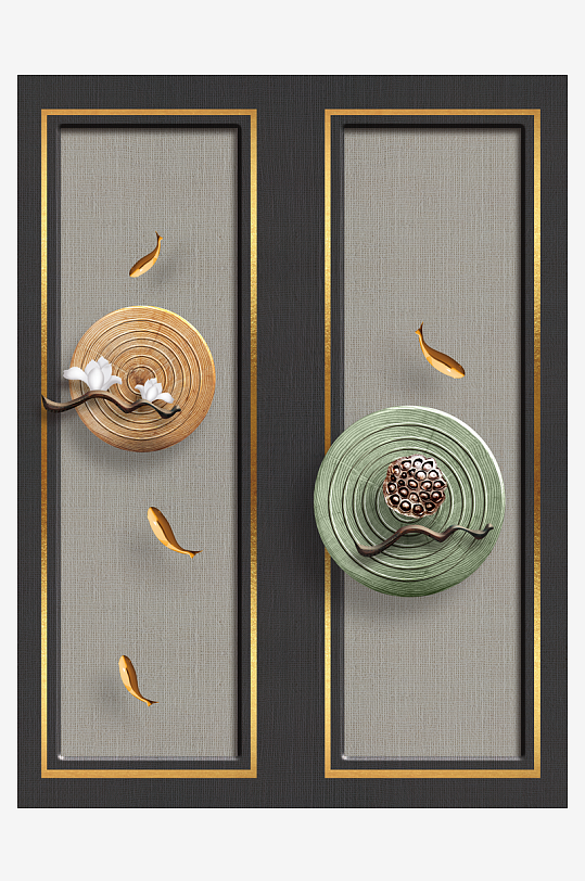 游鱼中式装饰画挂画-众图网