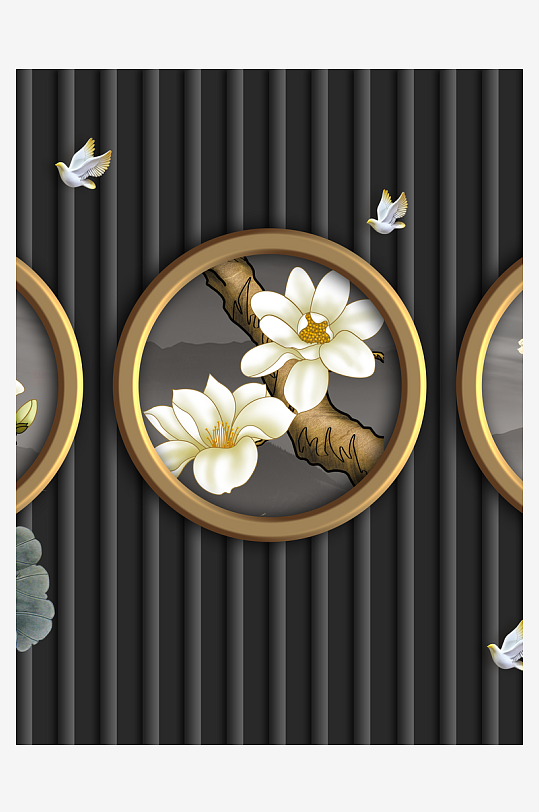 中式飞鸟风景画装饰画-众图网