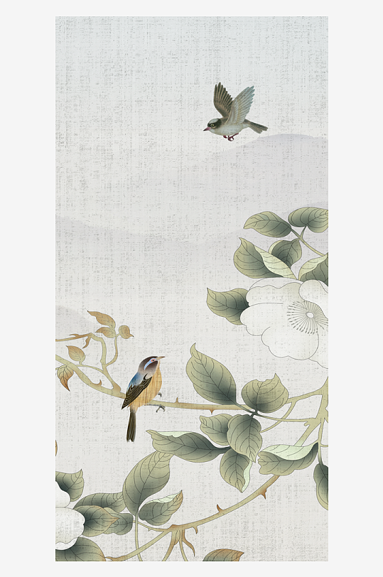 中式花卉花枝装饰画-众图网