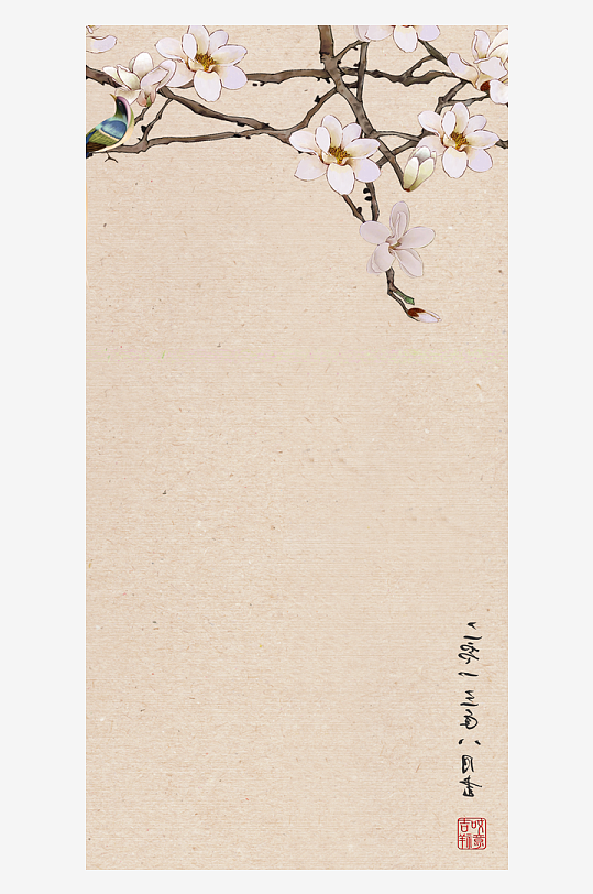 中式花卉花枝装饰画-众图网