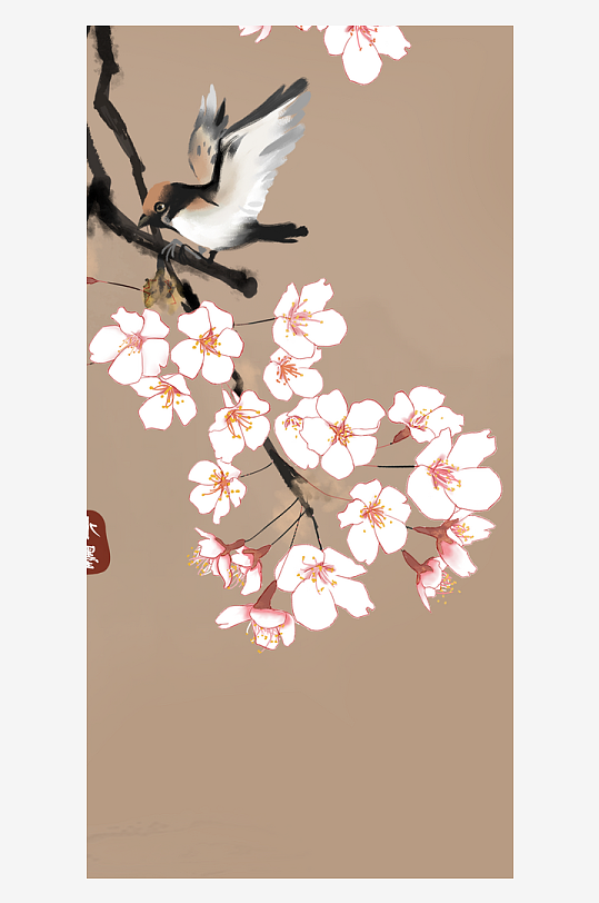 中式花卉花枝装饰画-众图网