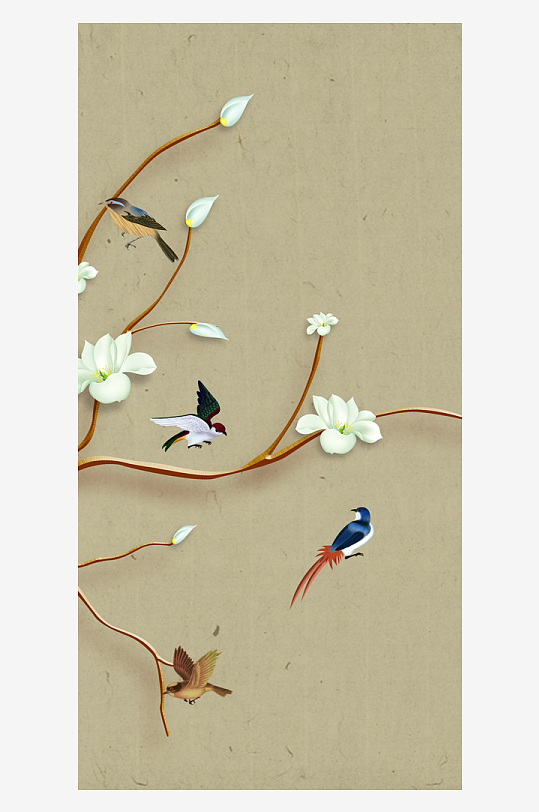 中式花卉花枝装饰画-众图网