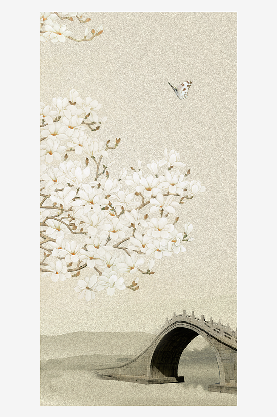 中式花卉花枝装饰画-众图网