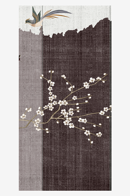 中式花卉花枝艺术装饰画-众图网