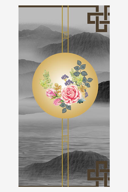 水墨风景画中式装饰画-众图网