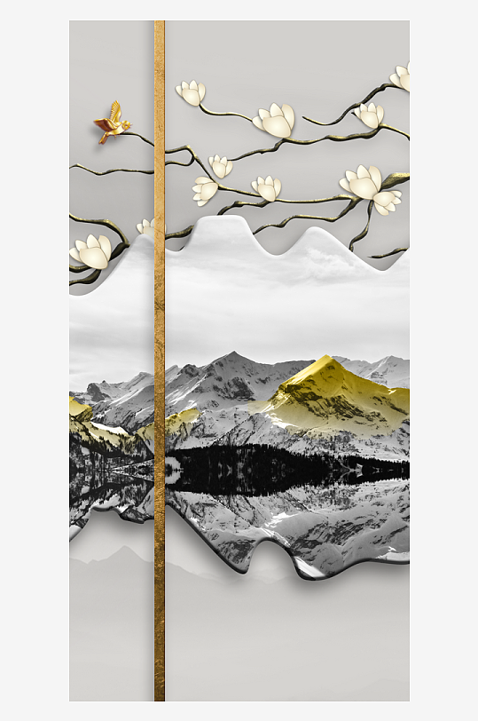 水墨花卉花枝中式装饰画-众图网