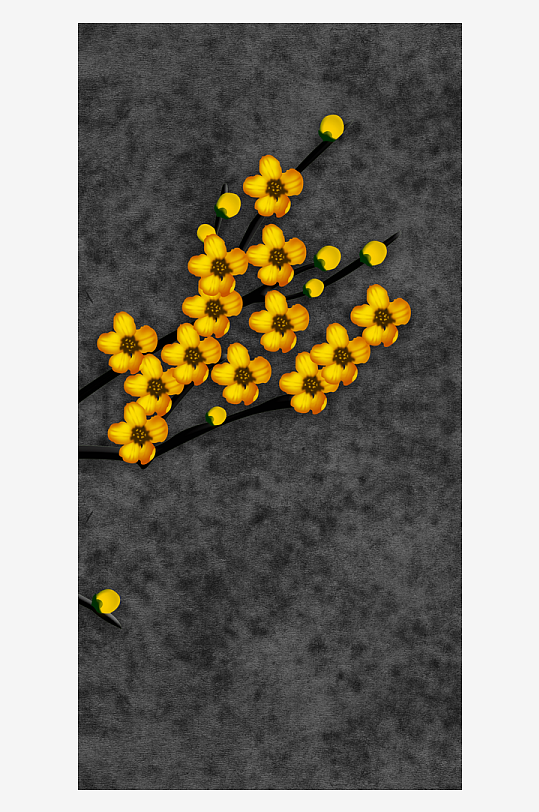 水墨花卉花枝中式装饰画-众图网