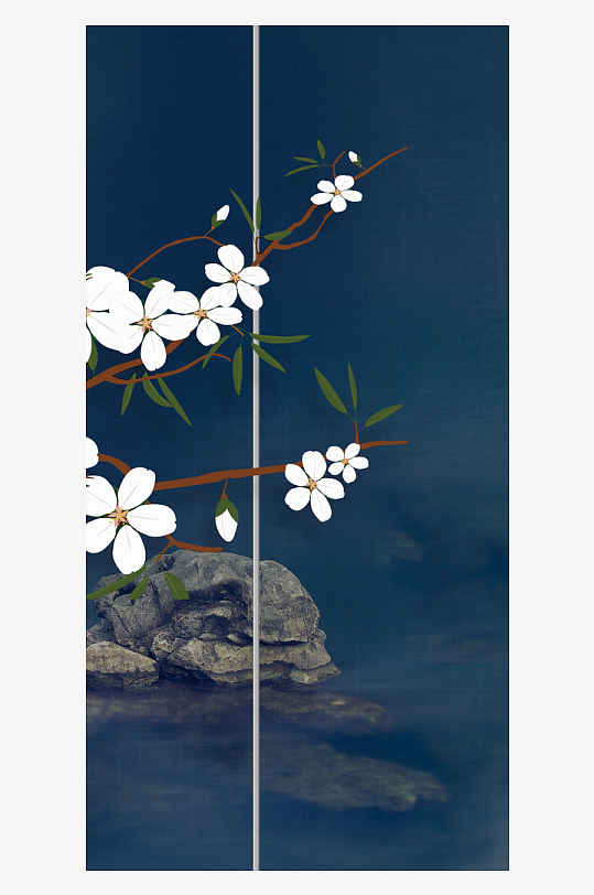 水墨花卉花枝中式装饰画-众图网