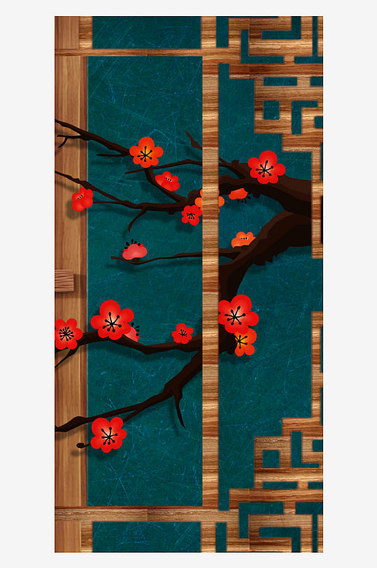 水墨花卉花枝中式装饰画-众图网