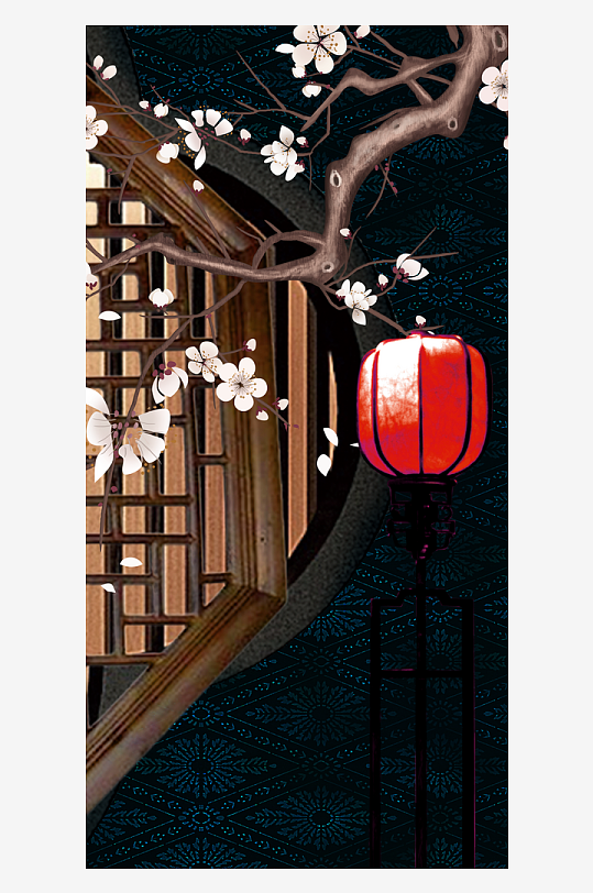 水墨花卉花枝中式装饰画-众图网