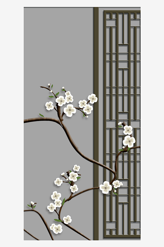 水墨花卉花枝中式装饰画-众图网