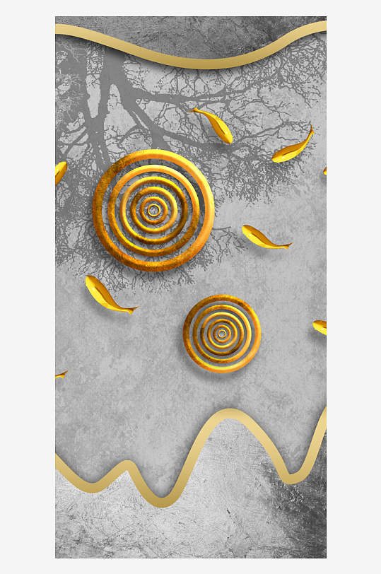 游鱼风景画中式装饰画-众图网