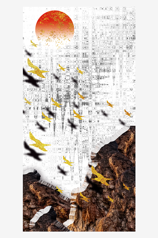 水墨山脉风景画中式装饰画-众图网