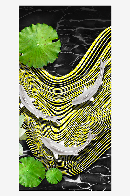 游鱼风景画中式装饰画-众图网