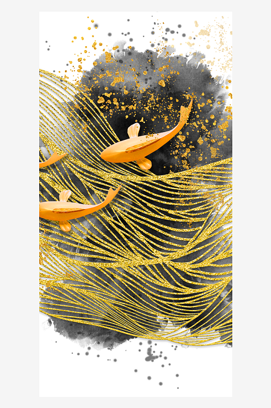 游鱼风景画中式装饰画-众图网