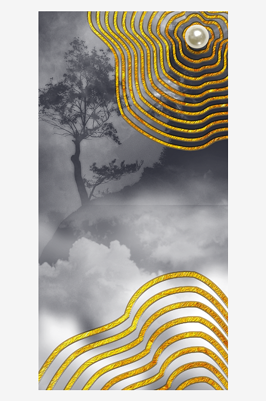 水墨山脉风景画中式装饰画-众图网