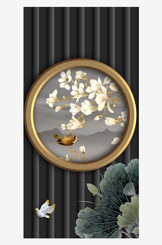 水墨花卉中式装饰画-众图网