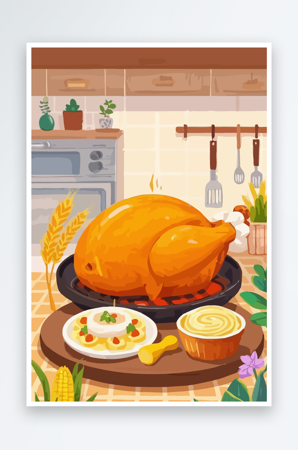 鸡肉烤鸡美食矢量插画图形元素素材