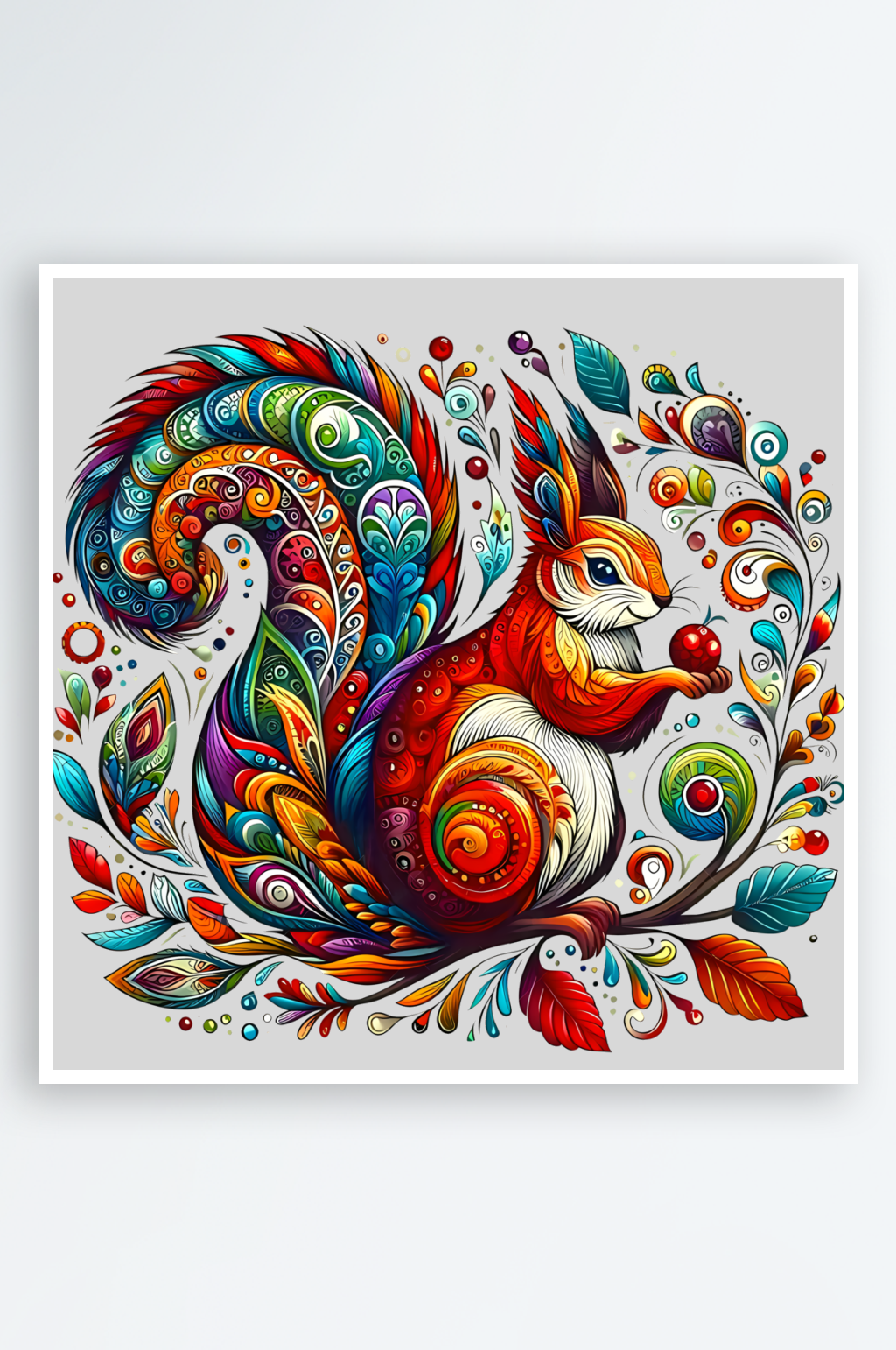满身花纹的吃果小松鼠素材