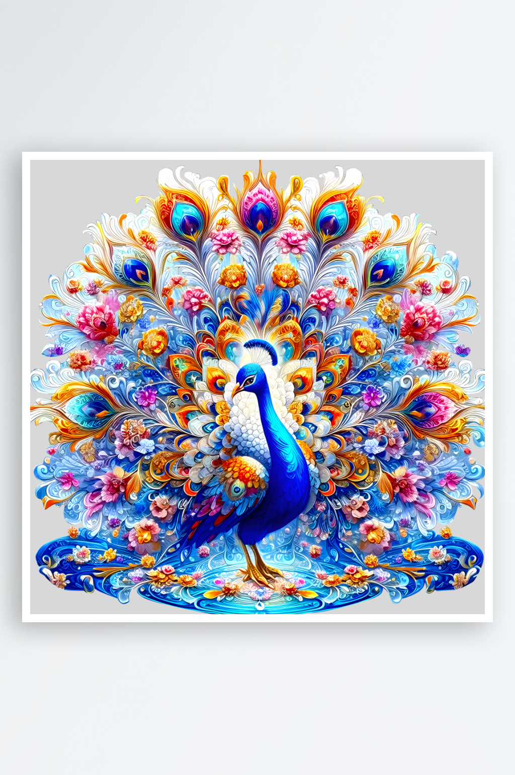 开满金色花朵的蓝孔雀素材
