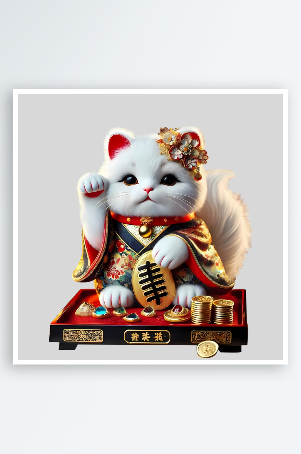 戴着金花的招财猫素材