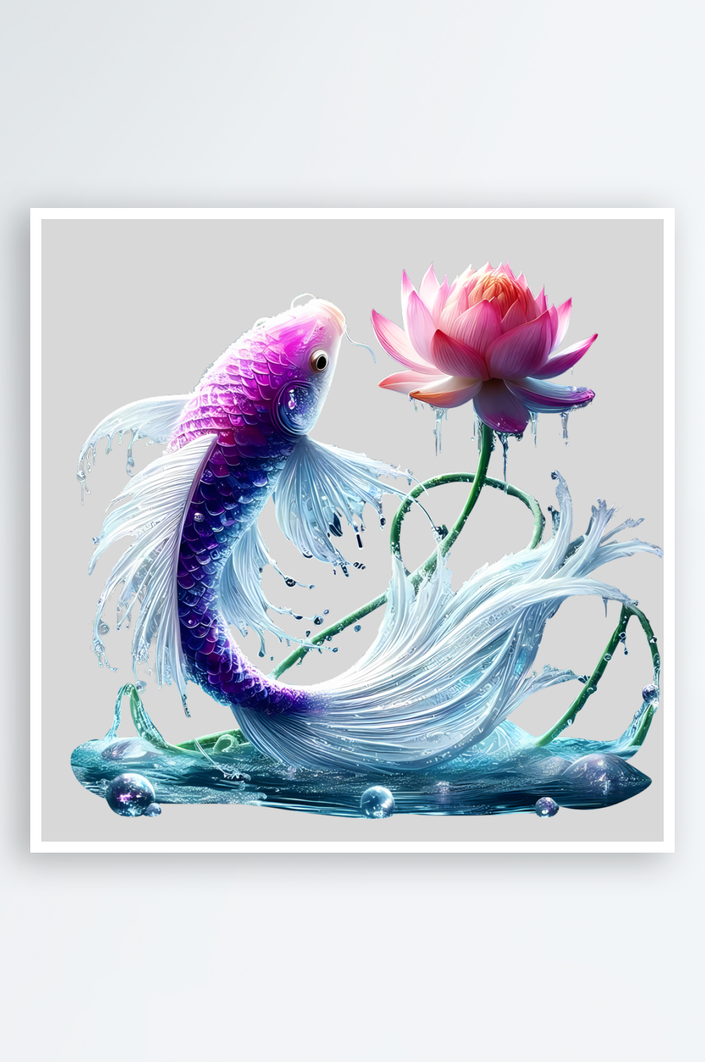 彩色鲤鱼嬉戏粉色莲花素材