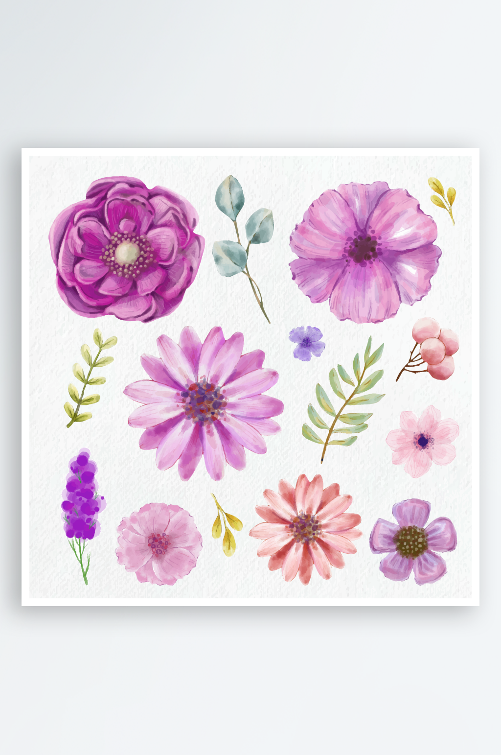 手绘水彩水粉彩色花卉插画矢量元素素材