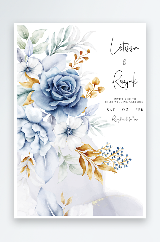手绘水彩水粉小清新婚礼婚宴邀请函设计-众图网