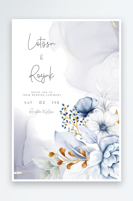 手绘水彩水粉小清新婚礼婚宴邀请函设计-众图网