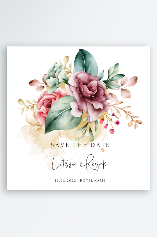 手绘水彩水粉小清新婚礼婚宴邀请函设计-众图网