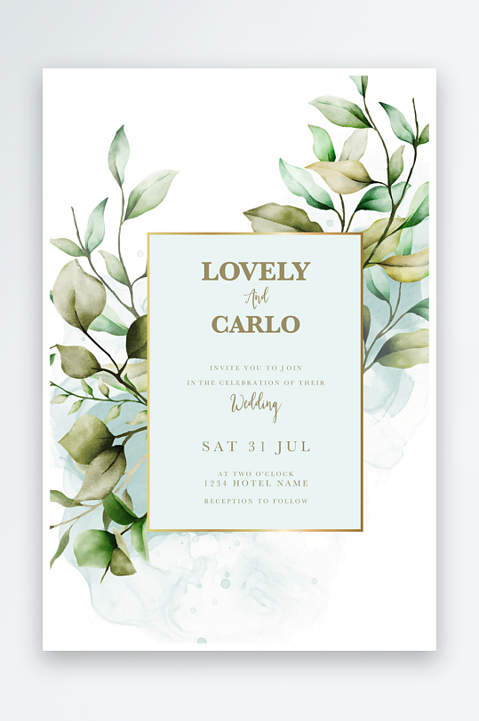 手绘水彩水粉小清新婚礼婚宴邀请函设计-众图网