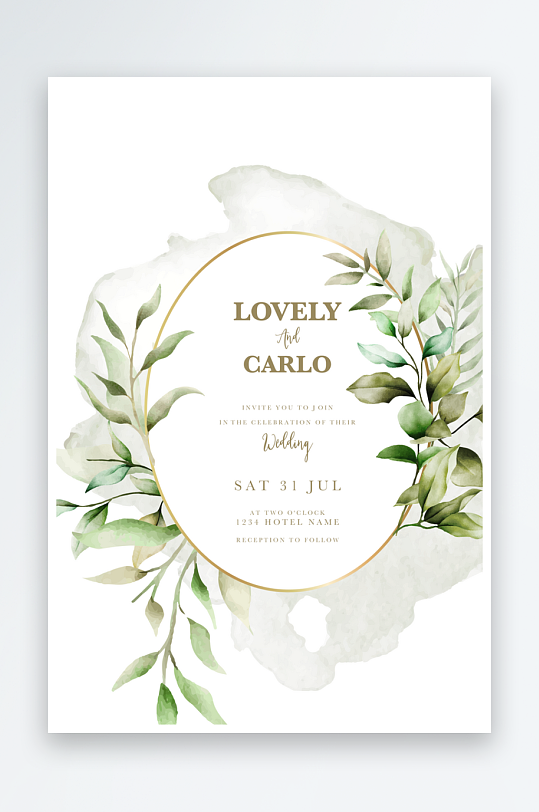 手绘水彩水粉小清新婚礼婚宴邀请函设计-众图网