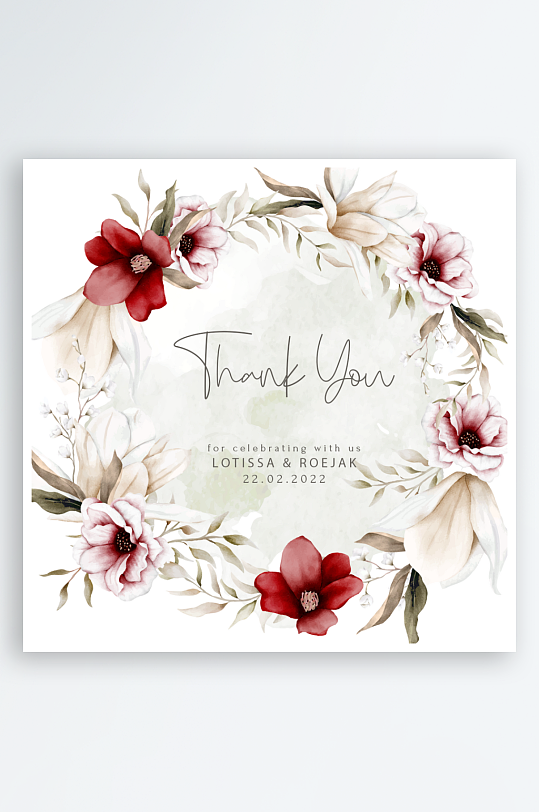 手绘水彩水粉小清新婚礼婚宴邀请函设计-众图网