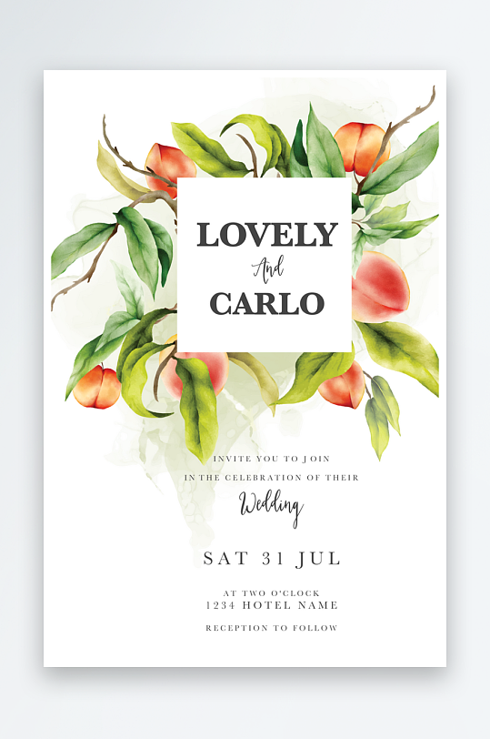 手绘水彩水粉小清新婚礼婚宴邀请函设计-众图网