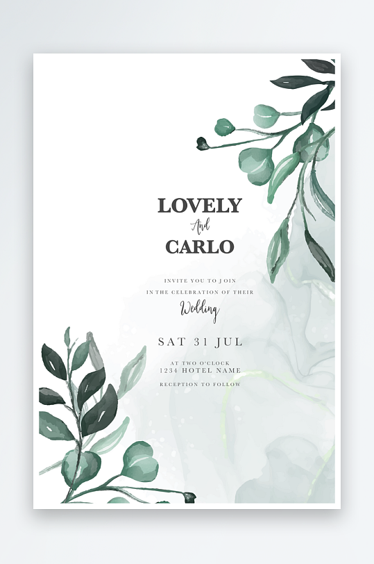 手绘水彩水粉小清新婚礼婚宴邀请函设计-众图网